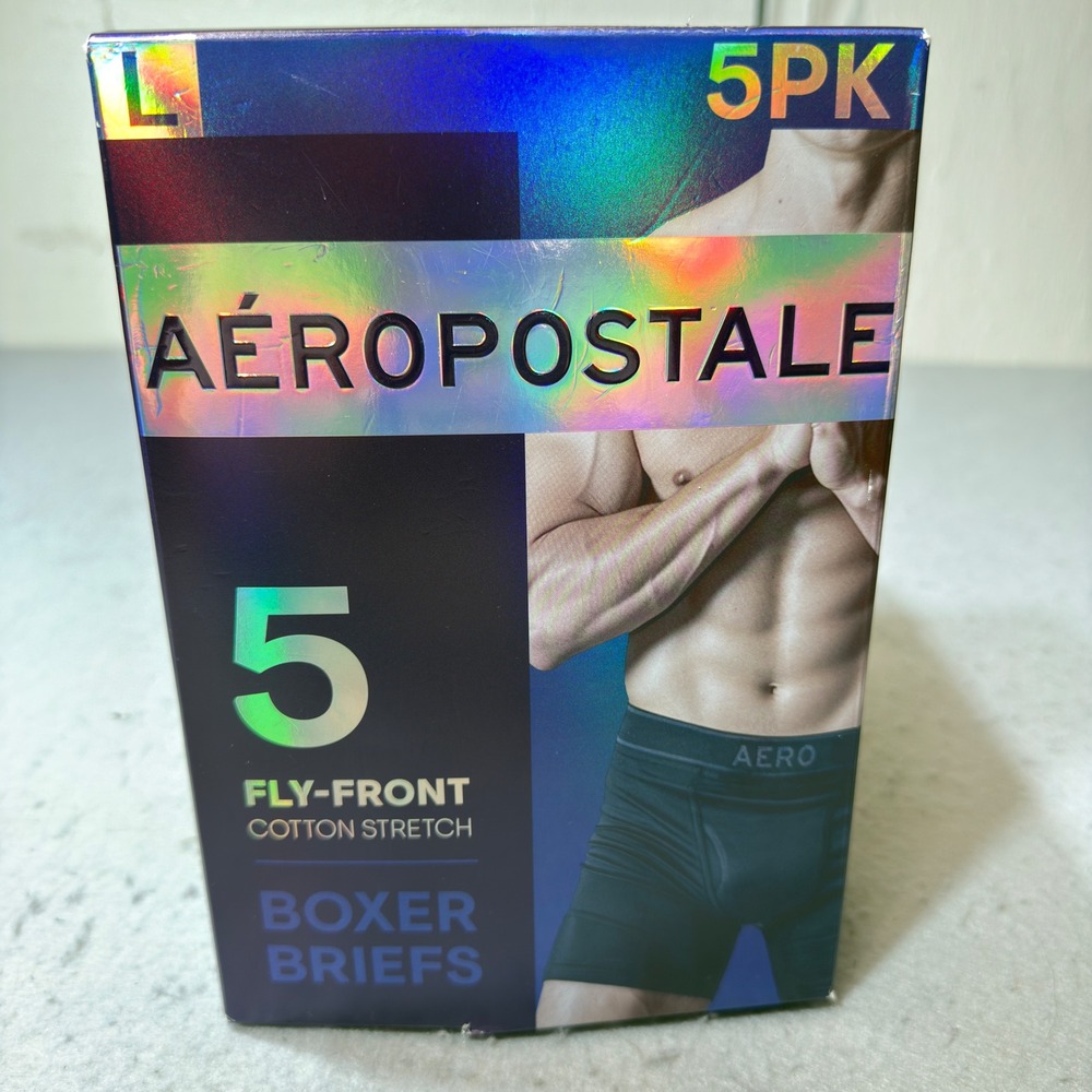 Aeropostale Boxer Briefs Men L Multi New 5PK Cotton Stretch Fly-Front AA11094PU